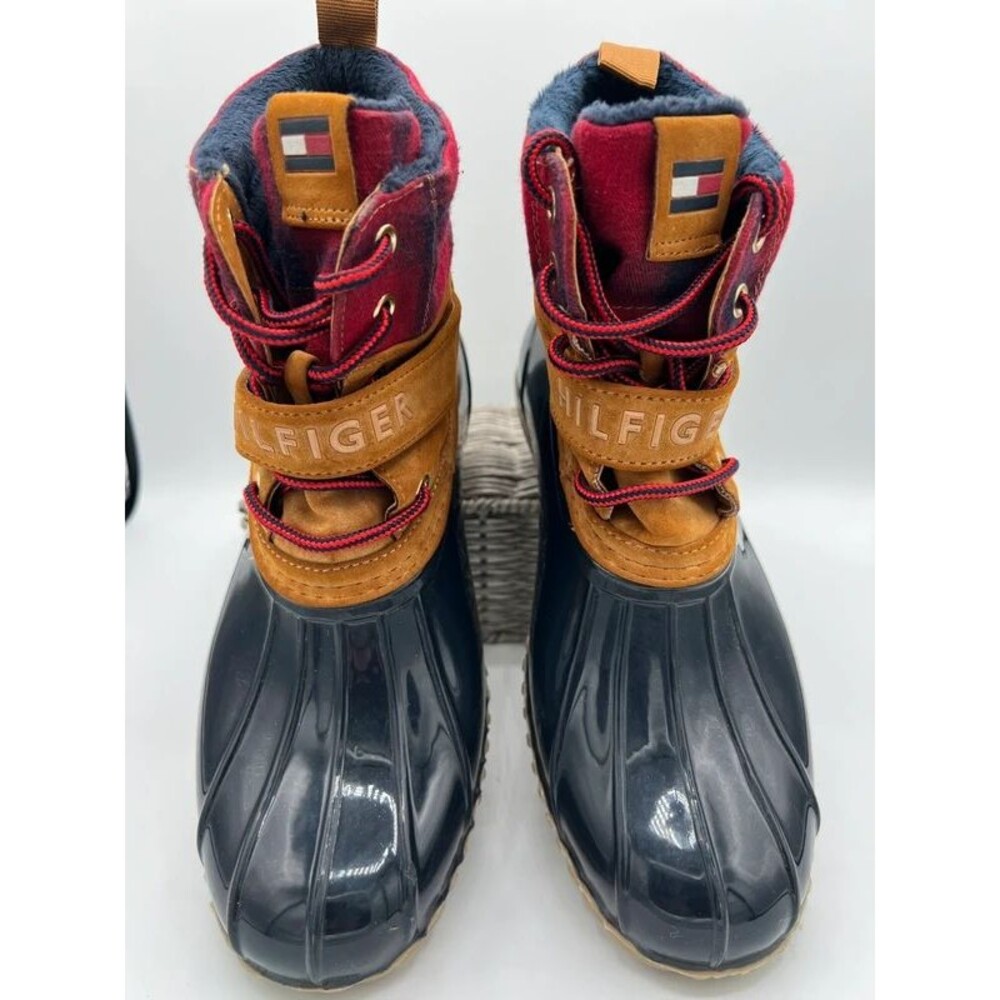 Tommy Hilfiger Women's Insulated Duck Boots Size 9 M Navy Red Plaid Waterproof